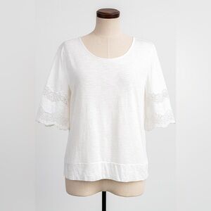 Cotton Chico's White Lace Accent Short Sleeve Top